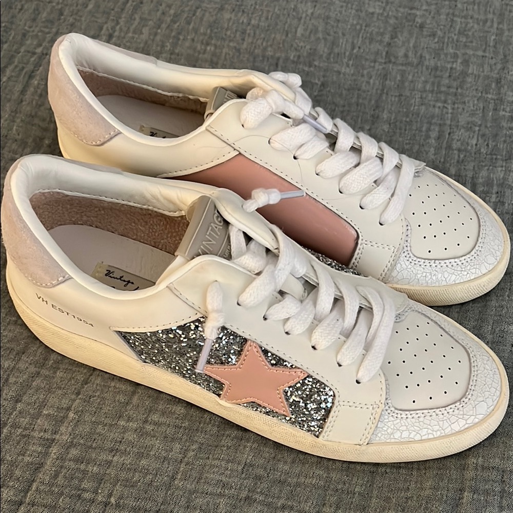 Women's White and Pink Sneakers